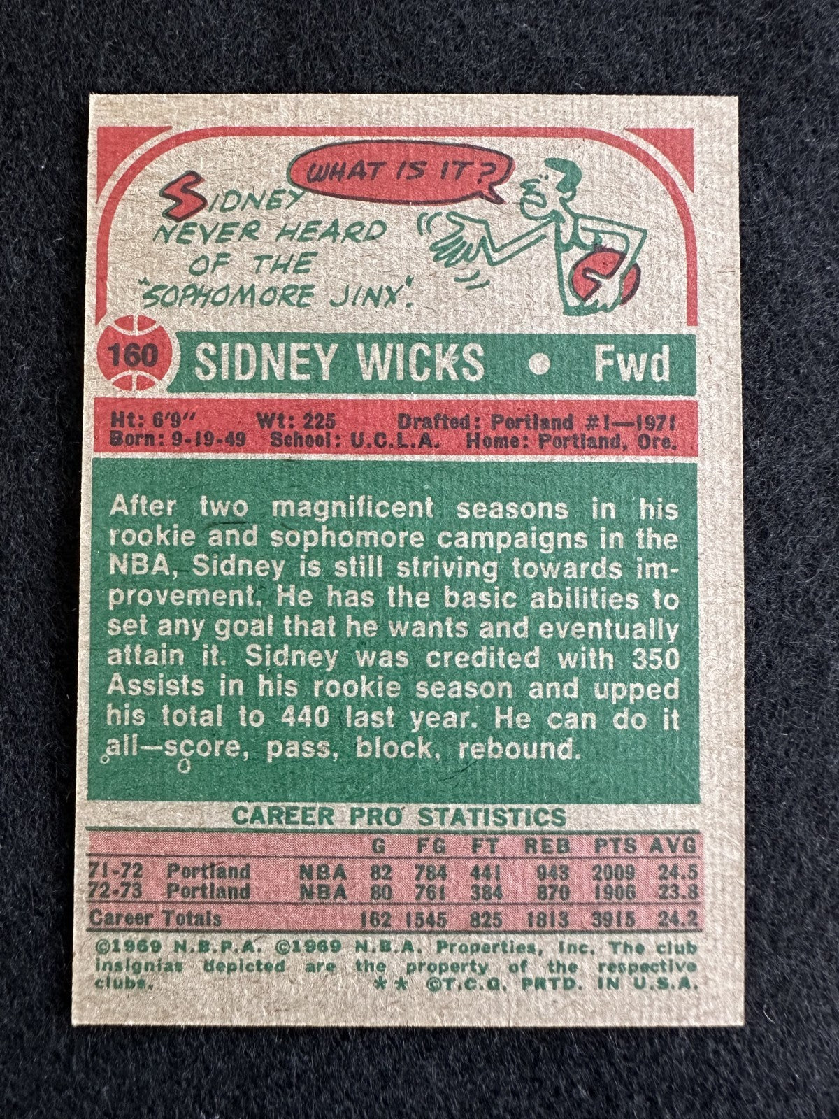 1973–74 Topps Sidney Wicks (#160) NM NBA All-Star, Blazers Standout ^GRUMPYBUCK^