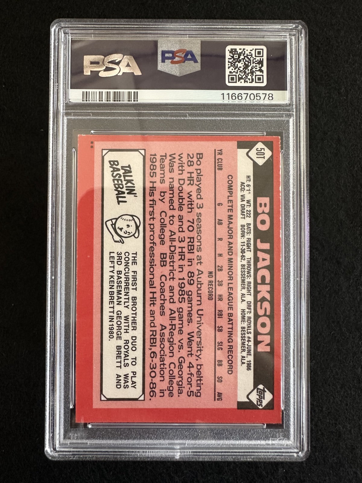 1986 Topps Traded Bo Jackson (#50T) PSA 8 Rookie Card, 2-Sport Star ^GRUMPYBUCK^