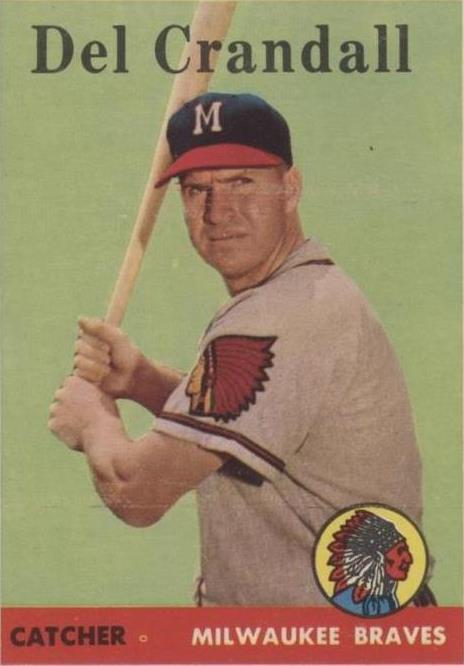 1958 Topps Del Crandall (#390) EX All-Star Catcher, Braves Backstop ^GRUMPYBUCK^