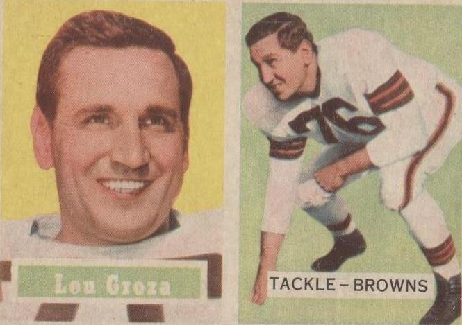 1957 Topps Lou Groza (#28) EX HOF, Kicking Great ^GRUMPYBUCK^