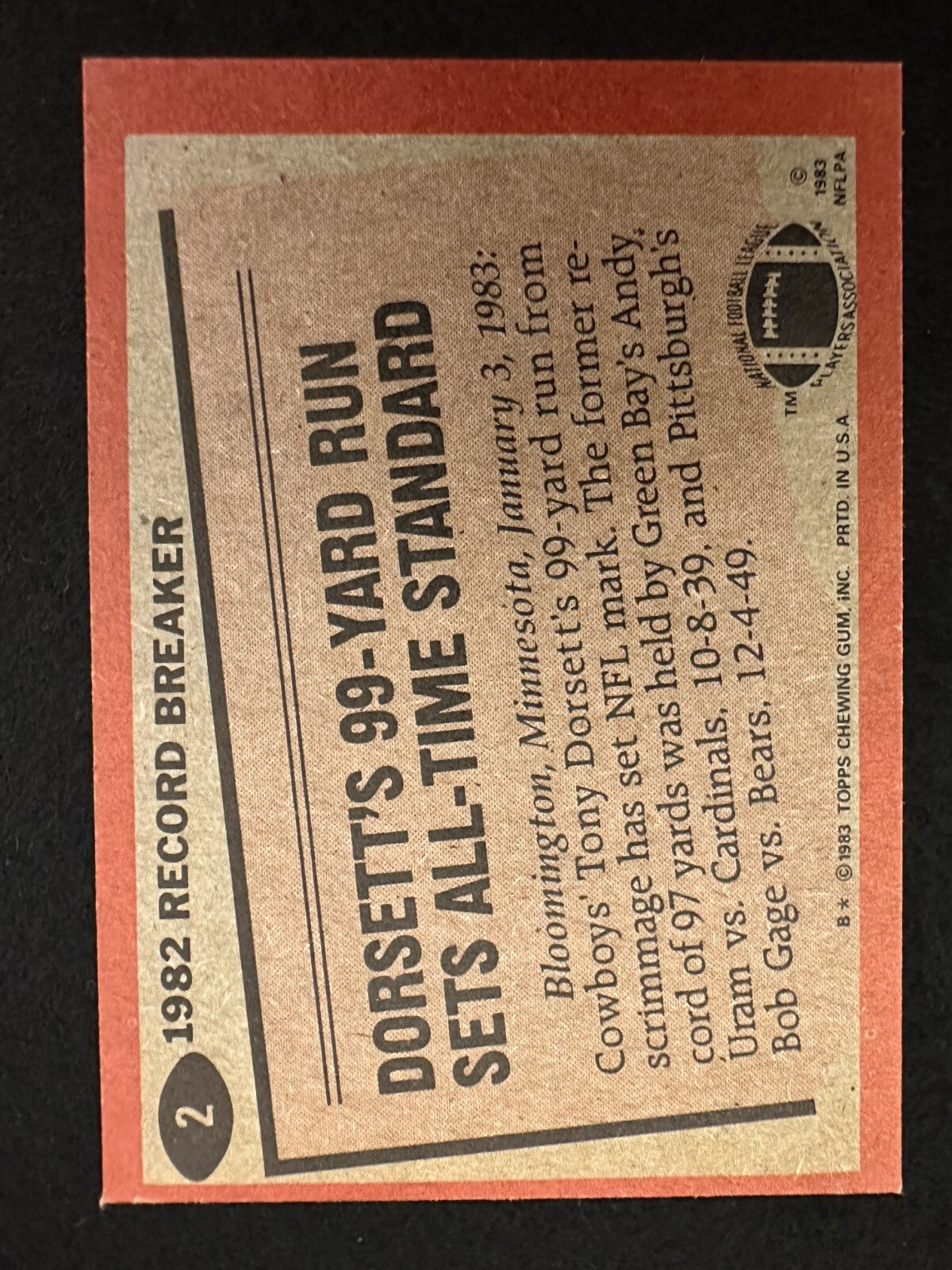 1983 Topps Tony Dorsett Record Breaker (#2) NM HOFer, Cowboys Great ^GRUMPYBUCK^