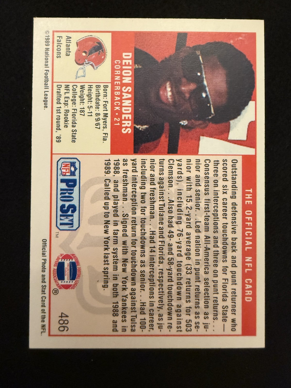 1989 Pro Set Deion Sanders (#486) NM Rookie Card, Prime Time ^GRUMPYBUCK^