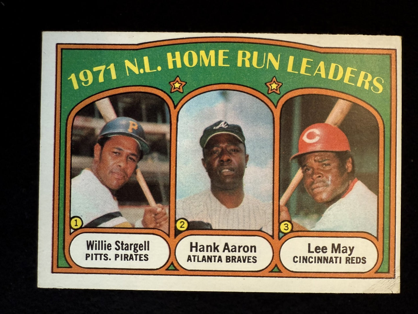 1972 Topps NL Leaders Hank Aaron, Willie Stargell, Lee May (#89) EX ^GRUMPYBUCK^