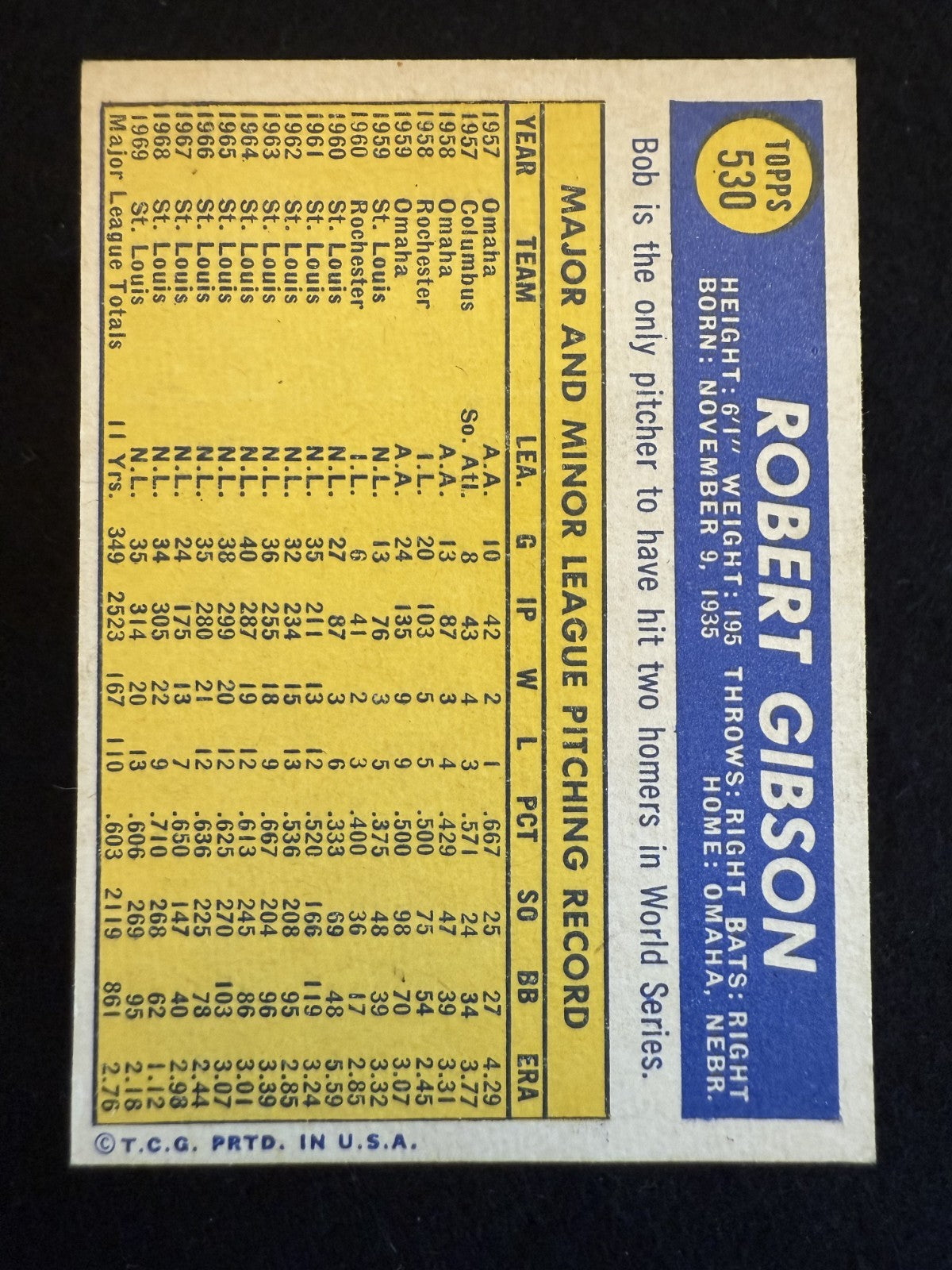 1970 Topps Bob Gibson (#530) EX HOFer, Cardinals Great ^GRUMPYBUCK^