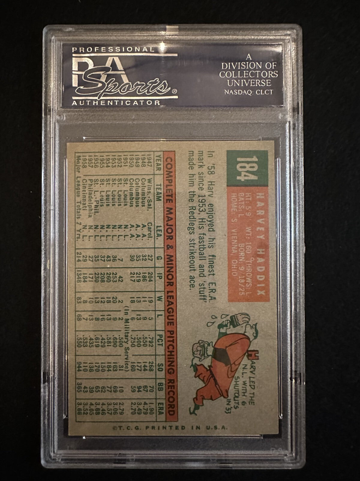 1959 Topps Harvey Haddix (#184) PSA 8 All Star, WS Champ ^GRUMPYBUCK^