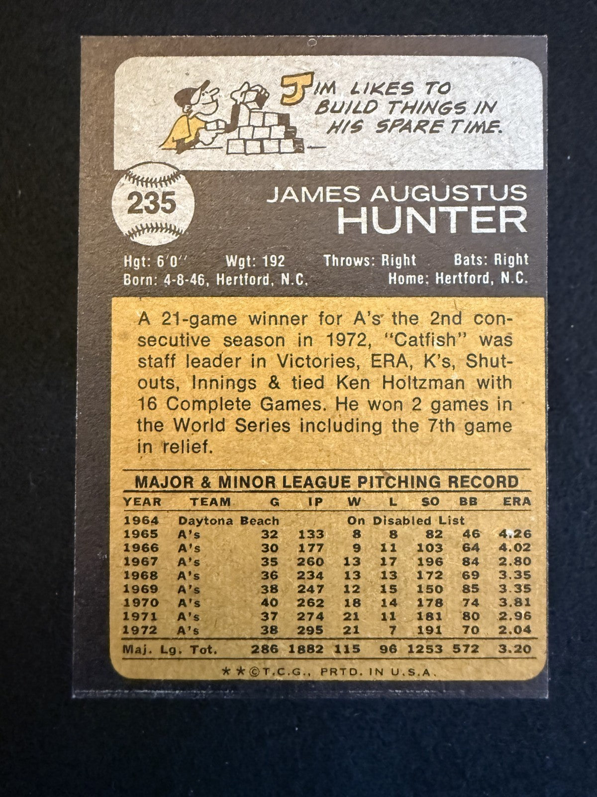 1973 Topps Catfish Hunter (#235) EX A’s Ace, HOFer, Dynasty Era ^GRUMPYBUCK^