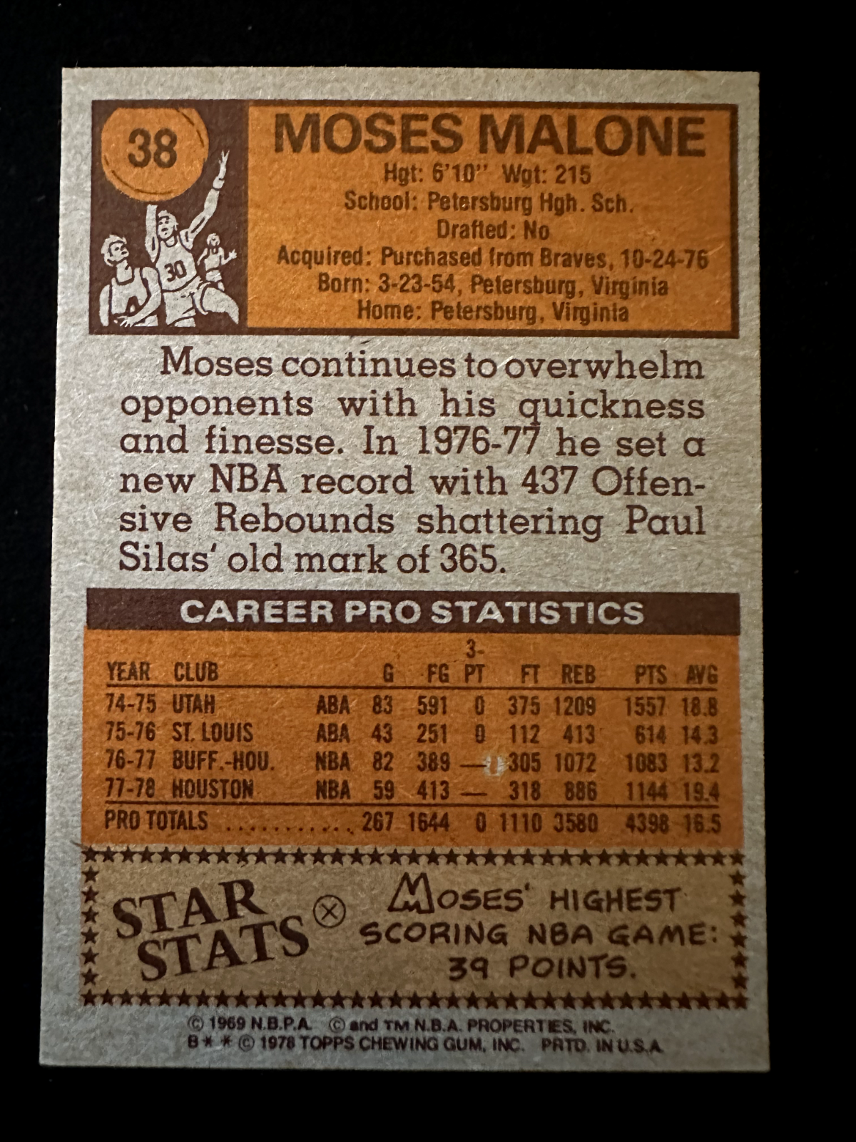 1978–79 Topps Moses Malone (#38) EX HOFer, NBA Champ ^GRUMPYBUCK^