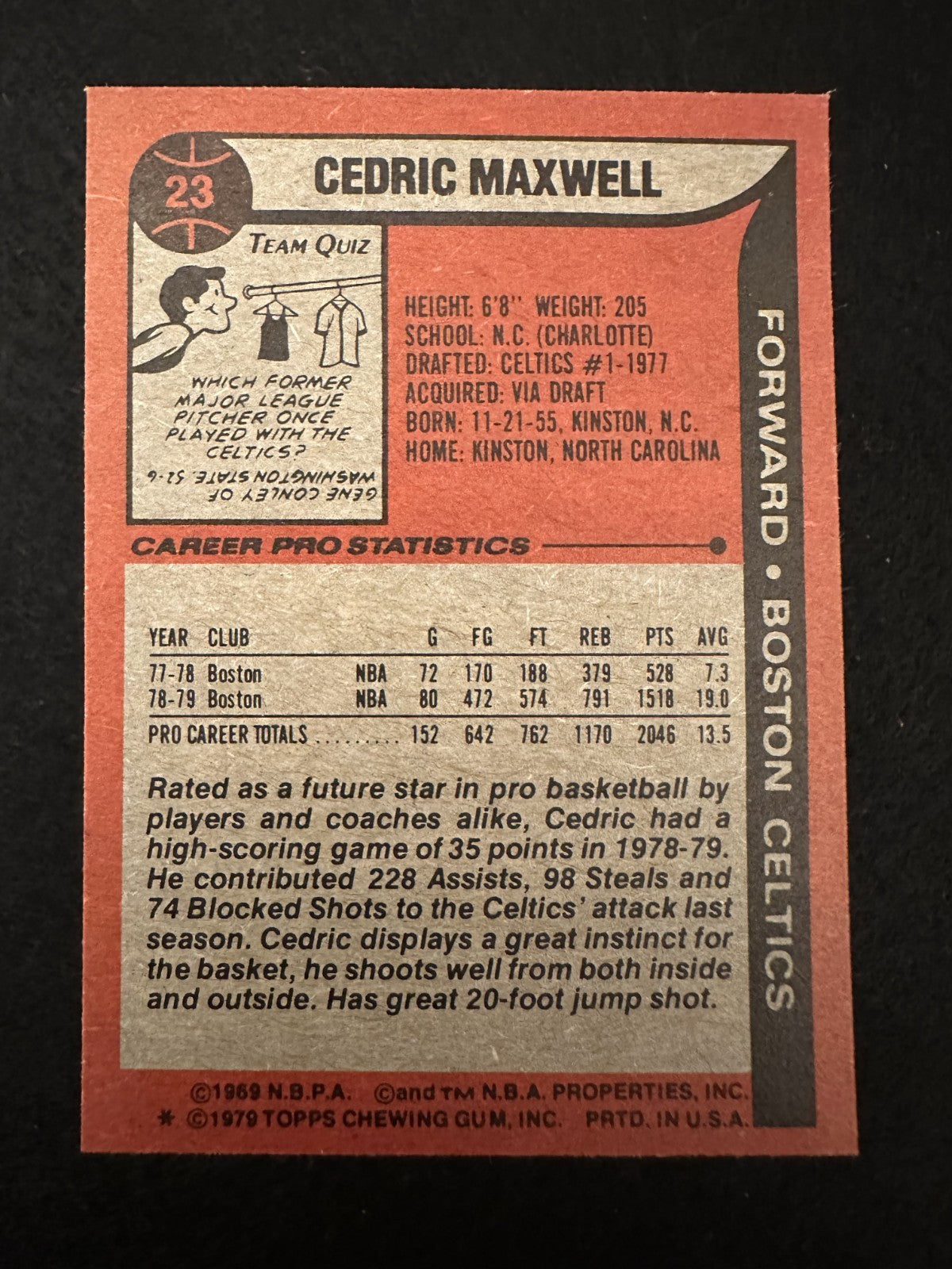 1979-80 Topps Cedric Maxwell (#23) NM Celtics Great, Finals MVP ^GRUMPYBUCK^