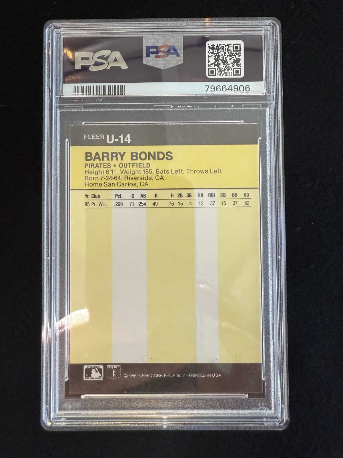 1986 Fleer Update Barry Bonds (#U-14) PSA 8 Rookie Card, HR Legend ^GRUMPYBUCK^