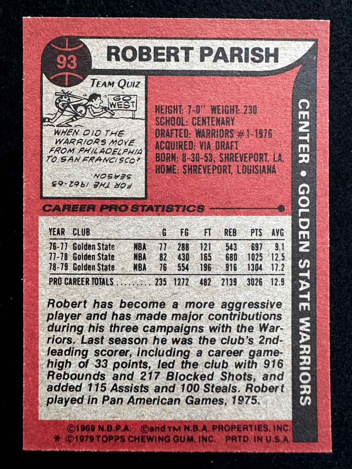 1979–80 Topps Robert Parish (#93) NM HOFer, Boston Great, NBA Champ ^GRUMPYBUCK^