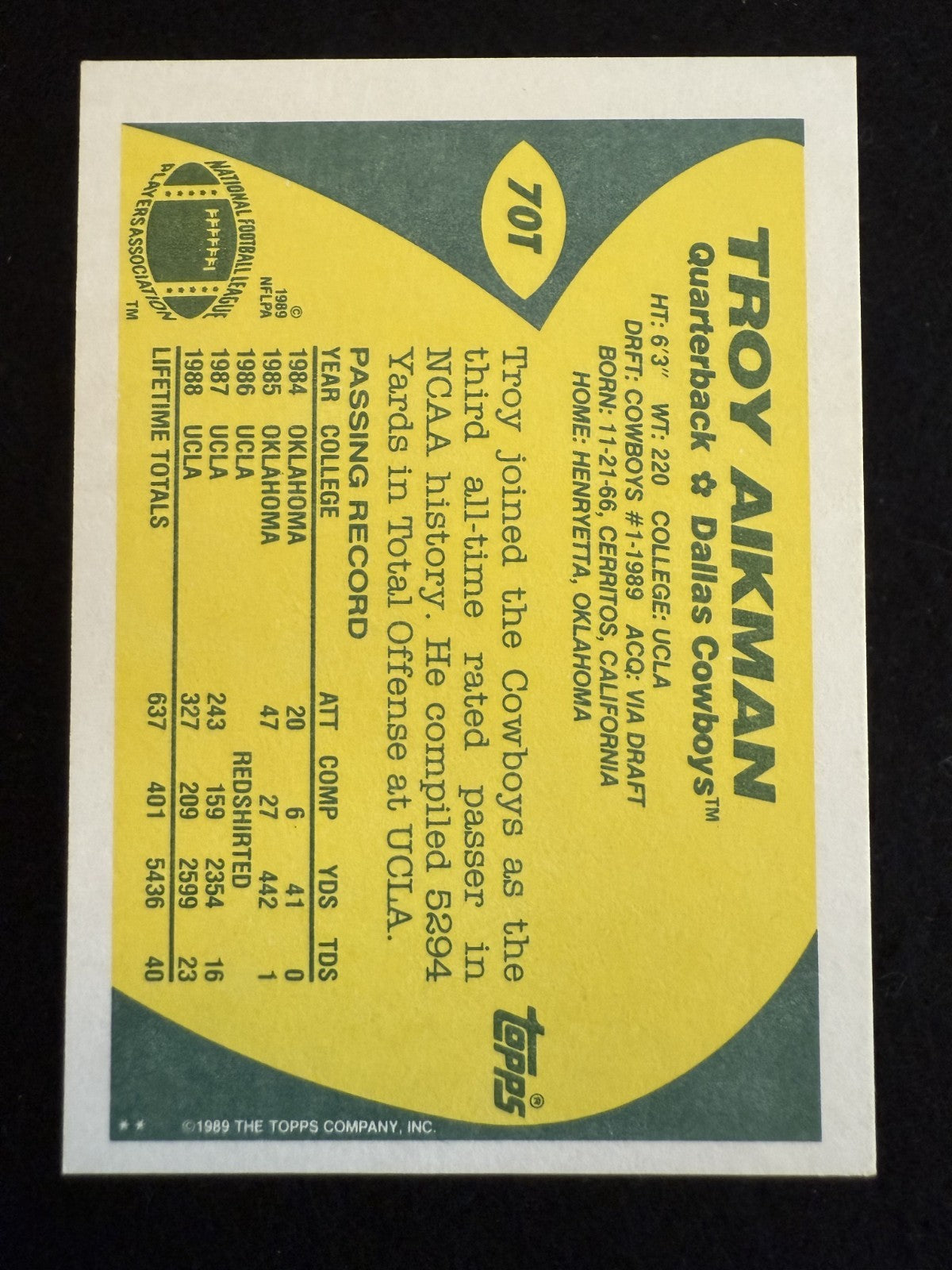 1989 Topps Traded Troy Aikman (#70T) NM Rookie Card, HOFer ^GRUMPYBUCK^