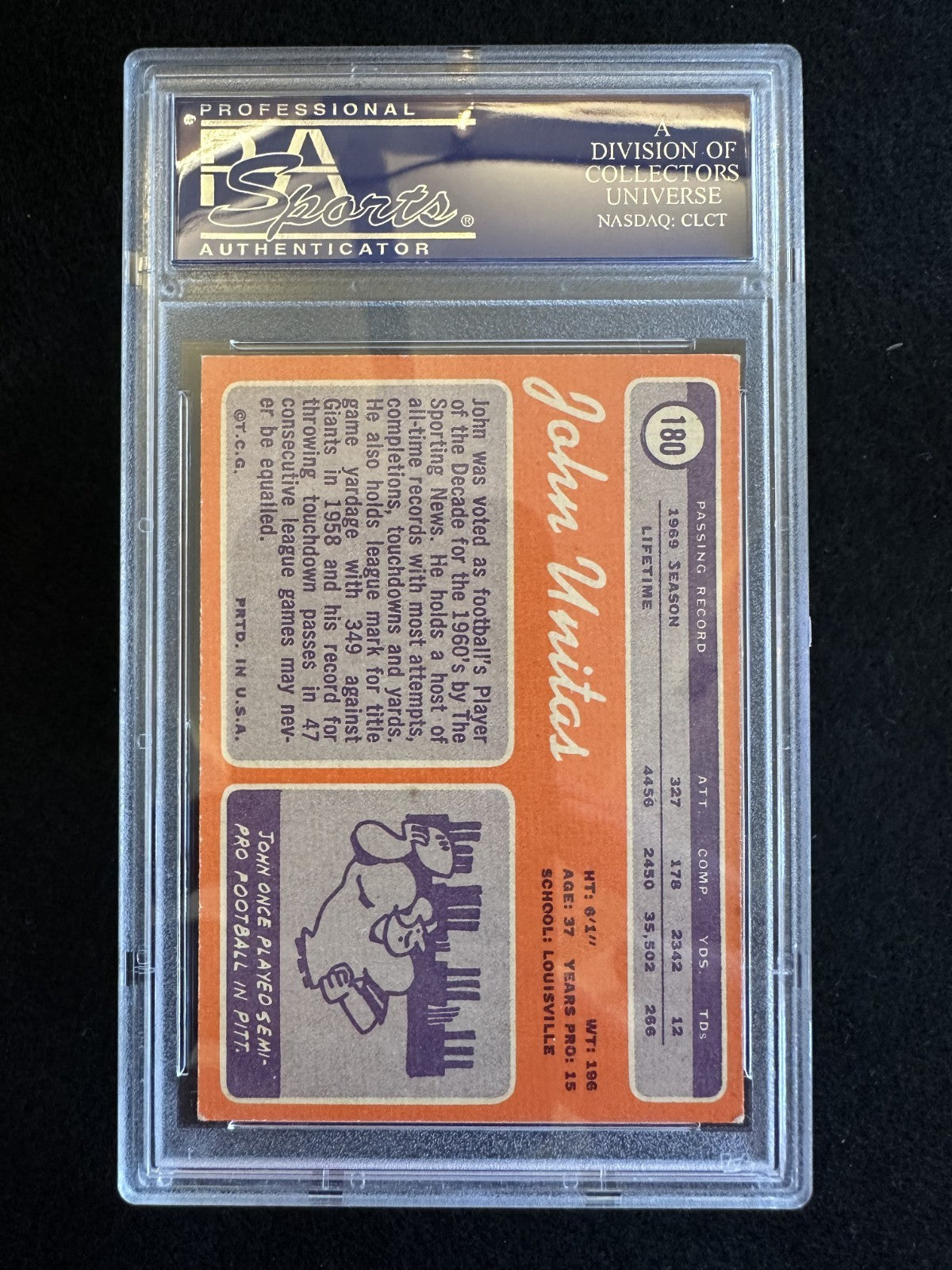 1970 Topps Johnny Unitas (#180) PSA 6 HOF QB, Colts Legend ^GRUMPYBUCK^