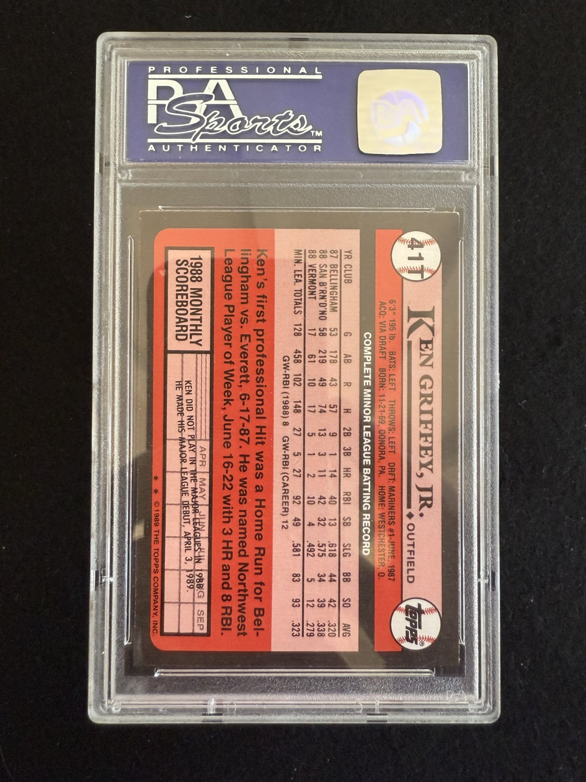 1989 Topps Traded Ken Griffey Jr (#41T) PSA 8 Rookie Card, The Kid ^GRUMPYBUCK^