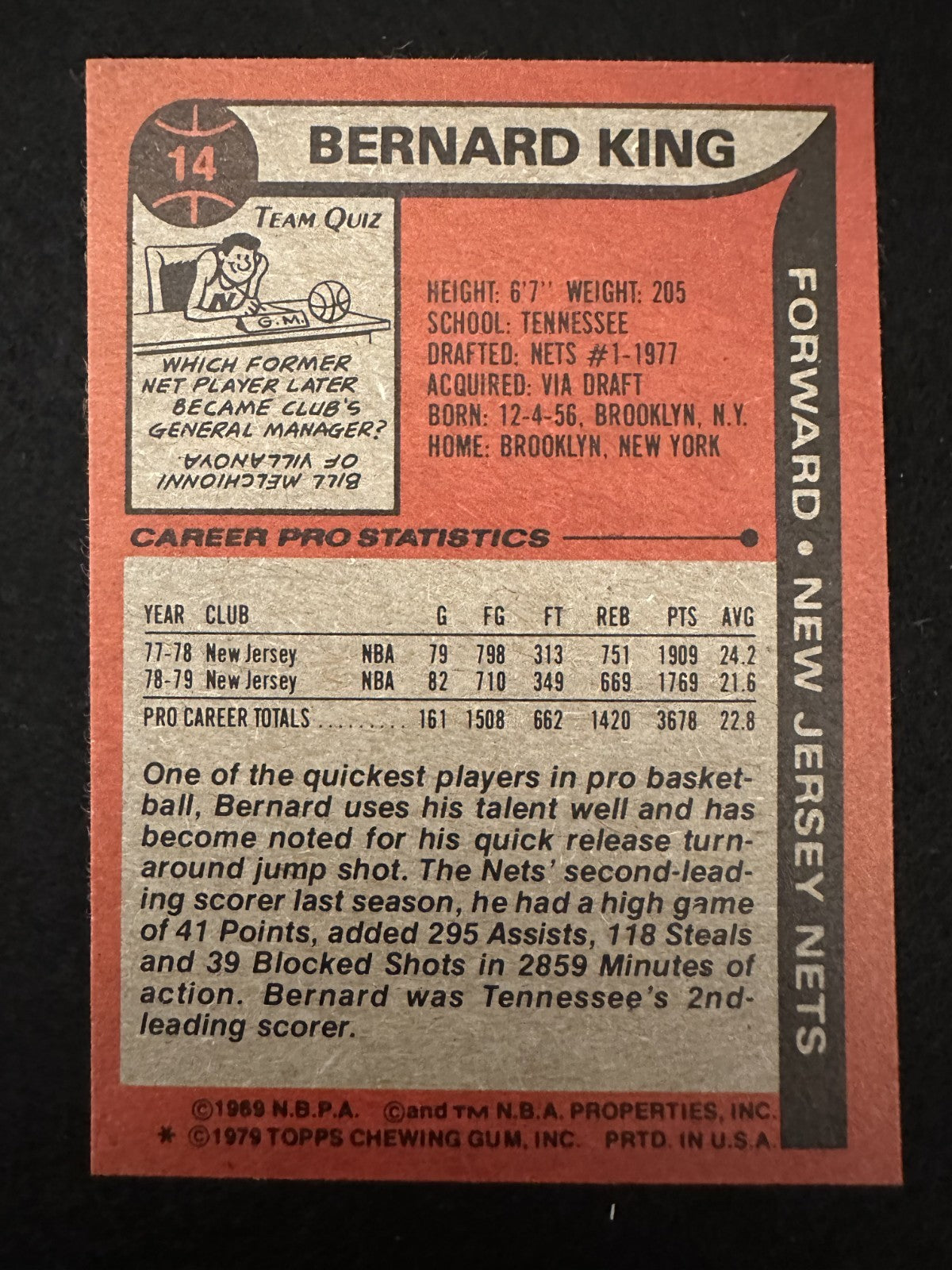 1979-80 Topps Bernard King (#14) NM Scoring Machine, Nets Star ^GRUMPYBUCK^