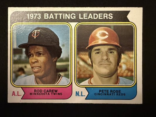 1974 Topps Rod Carew / Pete Rose (#201) EX Batting Leaders, HOFer ^GRUMPYBUCK^
