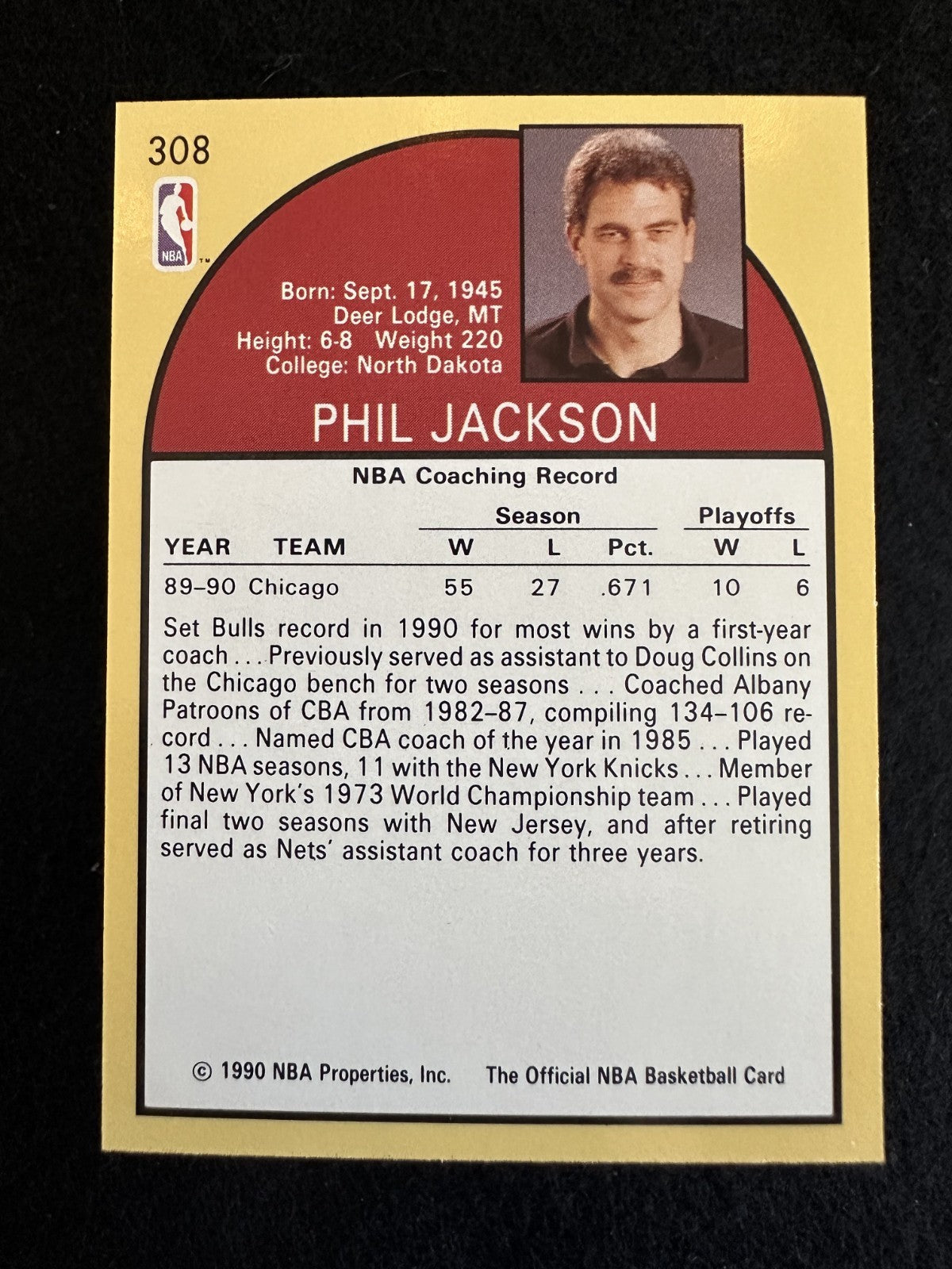 1990-91 Hoops Phil Jackson (#308) NM Early Bulls Coach Card ^GRUMPYBUCK^
