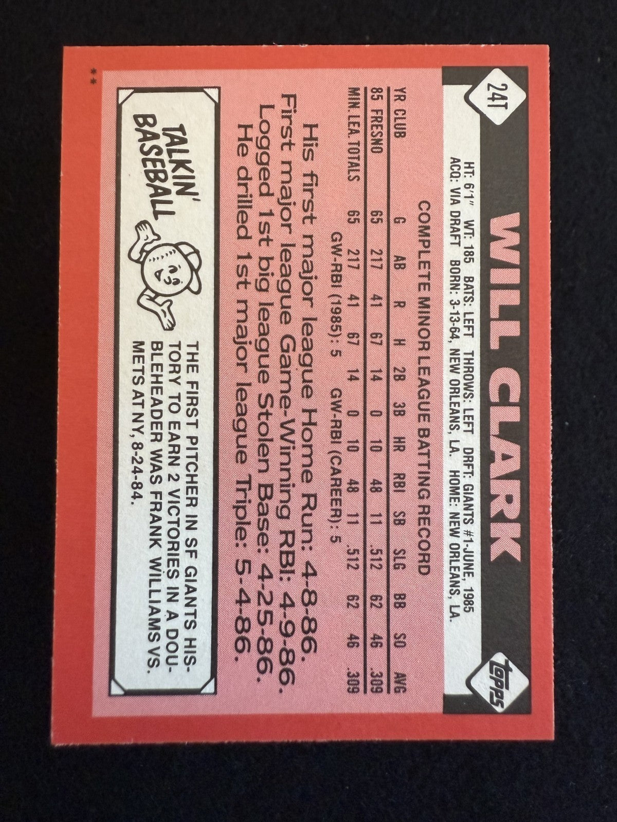 1986 Topps Traded Will Clark (#24T) NM Will the Thrill ^GRUMPYBUCK^