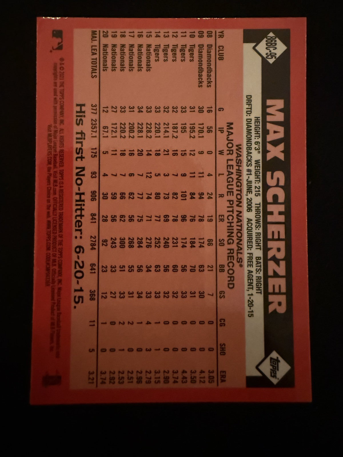 2021 Topps Silver Pack Chrome Max Scherzer (#86BC-95) MINT