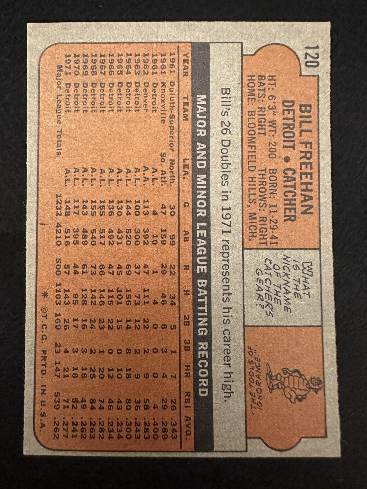 1972 Topps Bill Freeham (#120) NM WS Champ, Tigers Great ^GRUMPYBUCK^