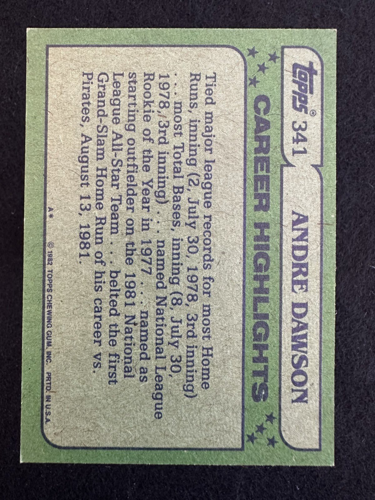 1982 Topps Andre Dawson (#341) EX HOFer, Expos/Cubs Great ^GRUMPYBUCK^