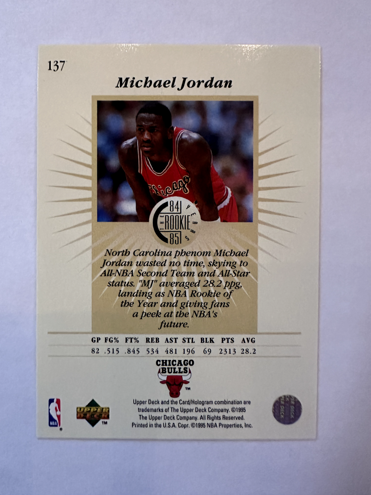 RARE: 1995-96 Upper Deck Michael Jordan Rookie Class Card - 1984 Throwback