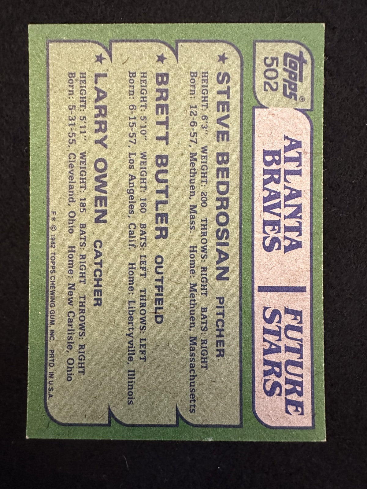 1982 Topps Future Stars (#502) EX Rookie Card Butler/Bedrosian/Owen ^GRUMPYBUCK^