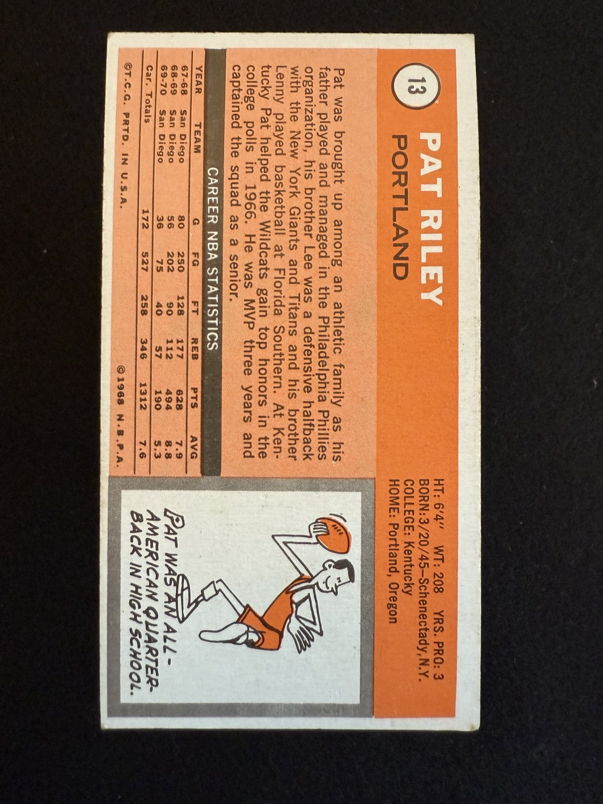 1970-71 Topps Pat Riley (#13) EX Rookie Card, Future Coach ^GRUMPYBUCK^
