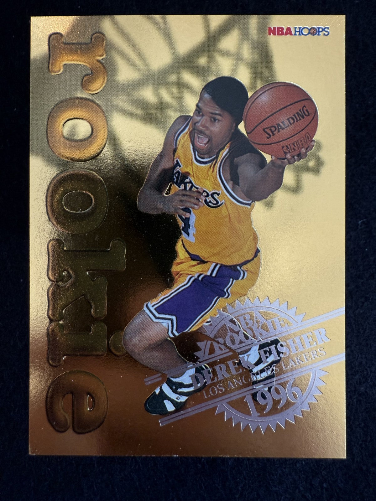 1996 Hoops Derek Fisher (#9) NM Rookie Card, Lakers Rookies Gold ^GRUMPYBUCK^