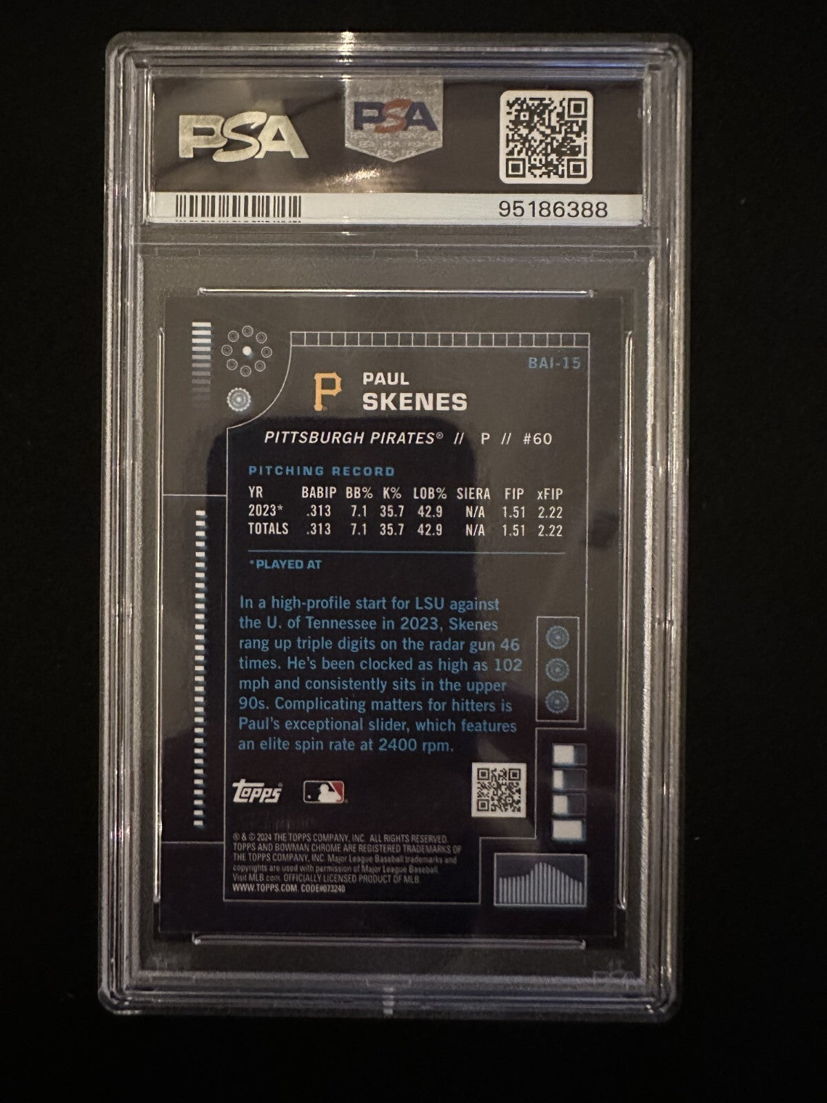 2024 Bowman Paul Skenes (#BAI15) PSA 10 GEM MINT Rookie ^GRUMPYBUCK^
