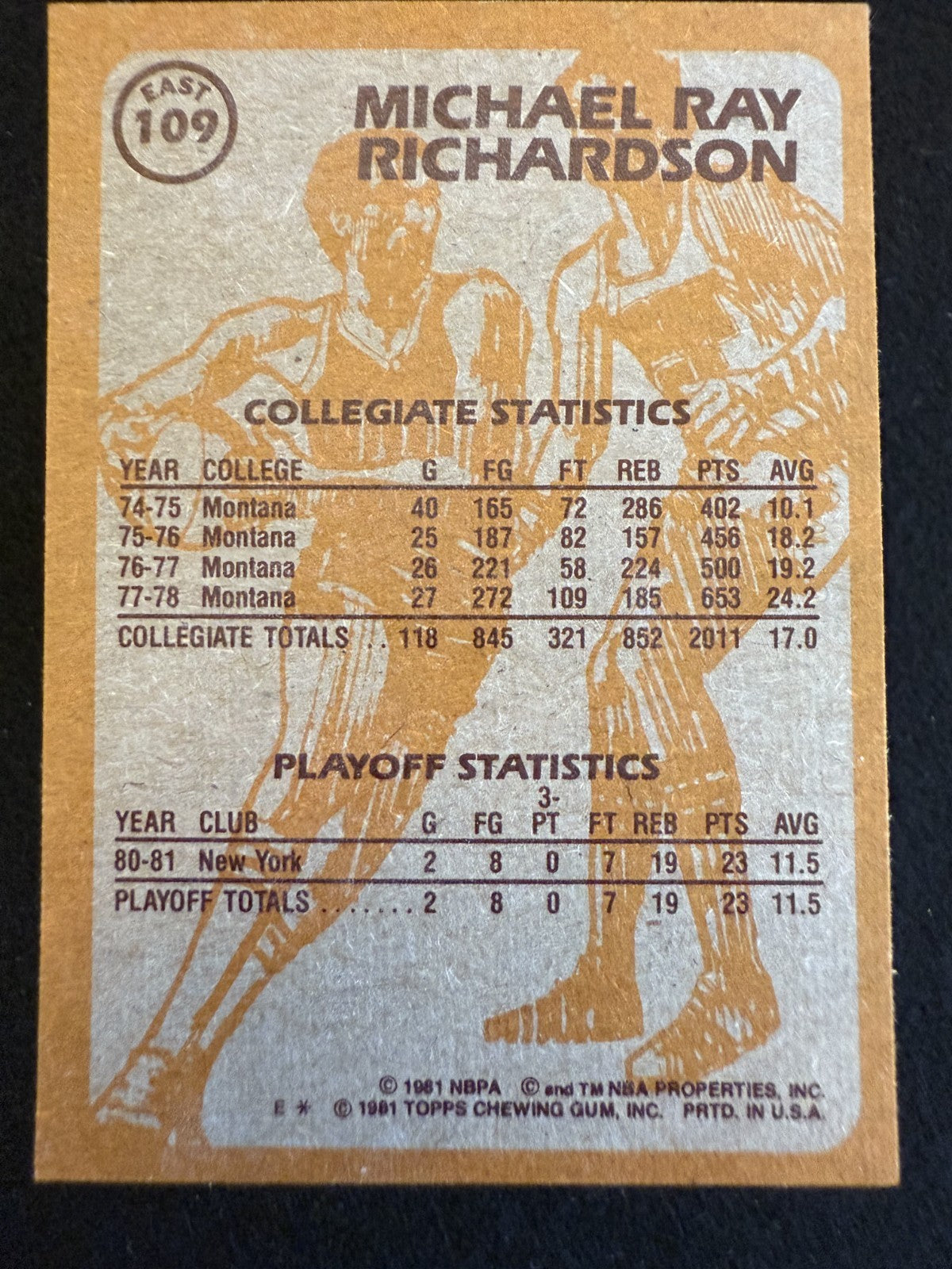 1981-82 Topps Micheal Ray Richardson (#109E) NM All-Star, Knicks ^GRUMPYBUCK^