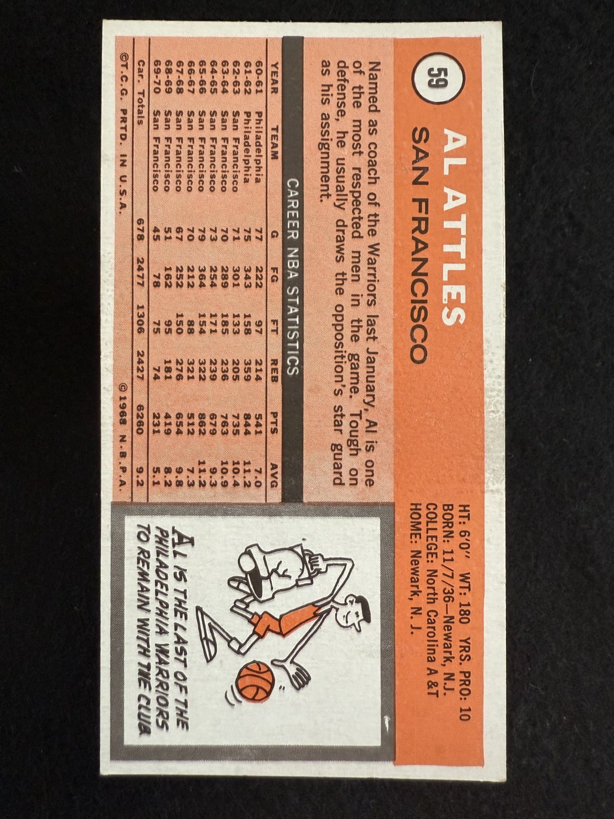 1970-71 Topps Al Attles (#59) EX HOFer, Warriors Great ^GRUMPYBUCK^