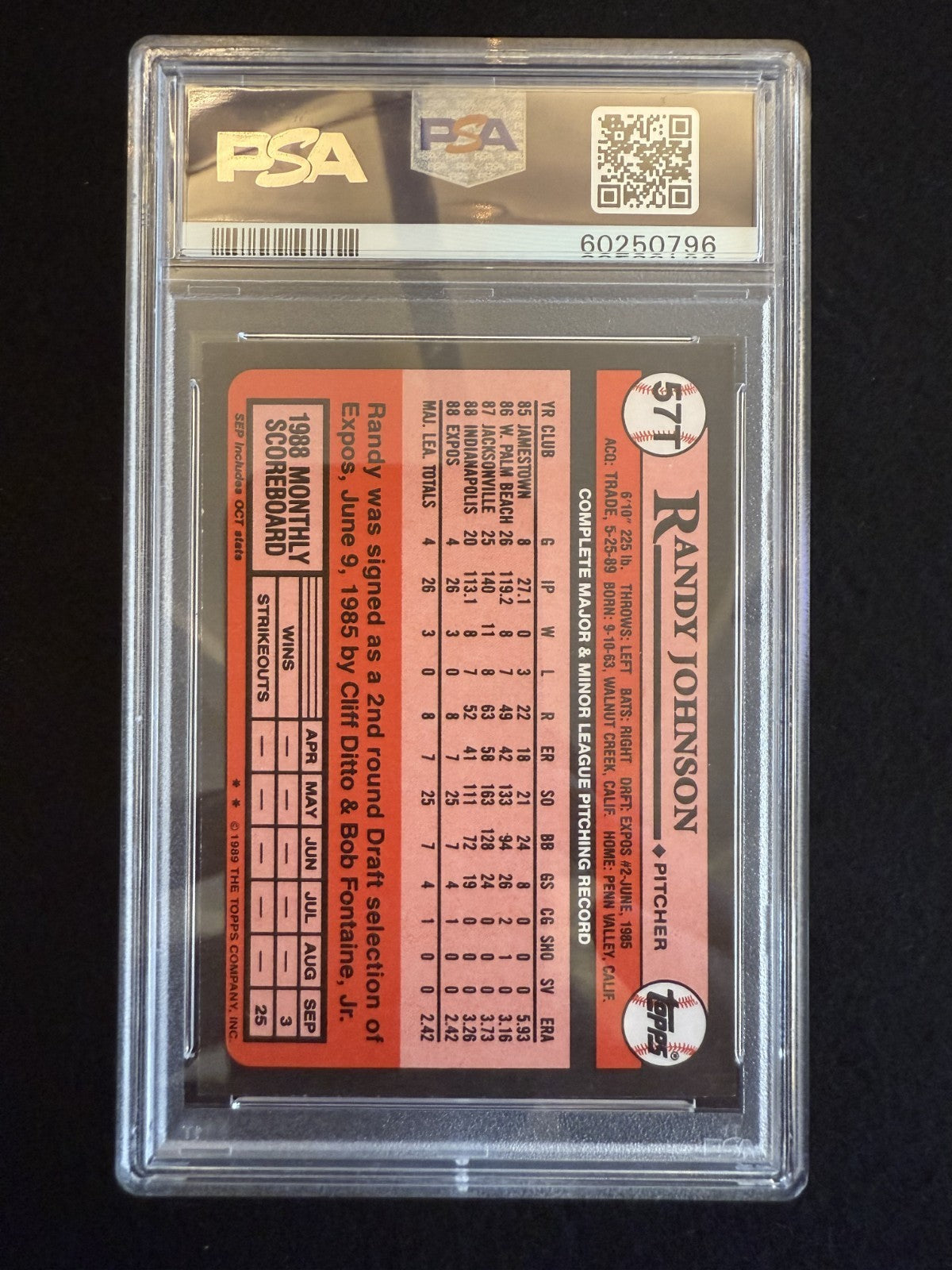 1989 Topps Traded Randy Johnson (#57T) PSA 9 Rookie Card, HOFer ^GRUMPYBUCK^