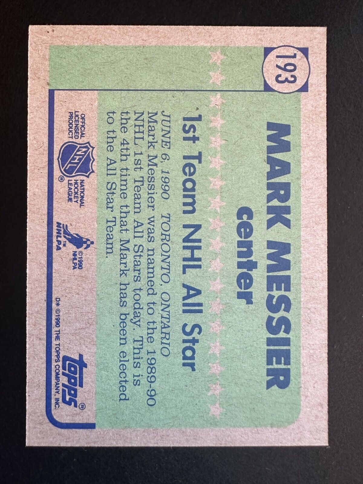1990–91 Topps Mark Messier (#193) NM HOFer, Stanley Cup Champ ^GRUMPYBUCK^