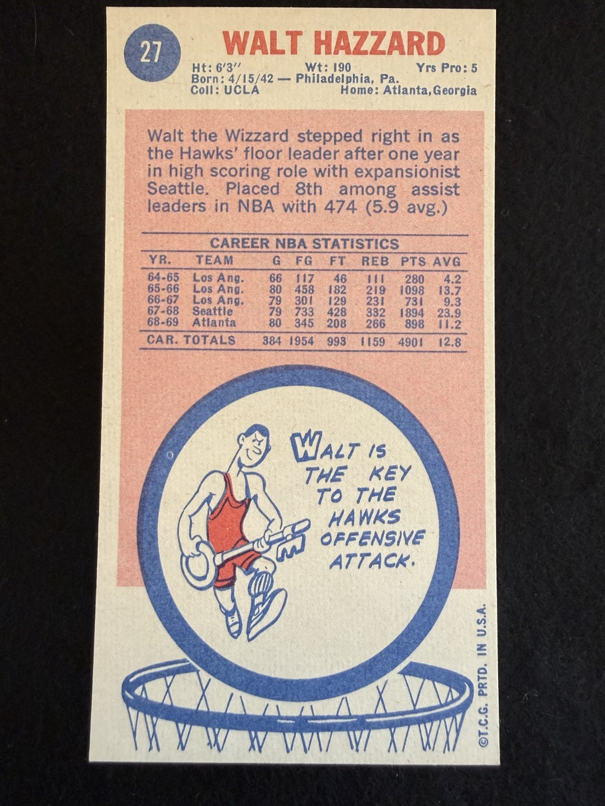 1969-70 Topps Walt Hazzard (#27) Sharp Rookie Card, High Quality ^GRUMPYBUCK^