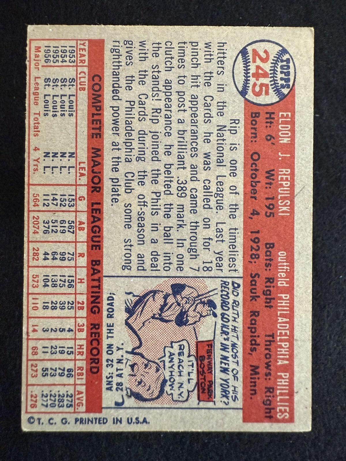 1957 Topps Rip Repulski (#245) EX Classic '50s Cardinals Outfielder ^GRUMPYBUCK^