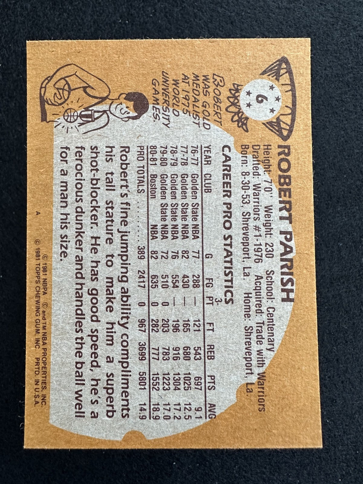 1981–82 Topps Robert Parish (#6) NM HOFer, The Chief ^GRUMPYBUCK^