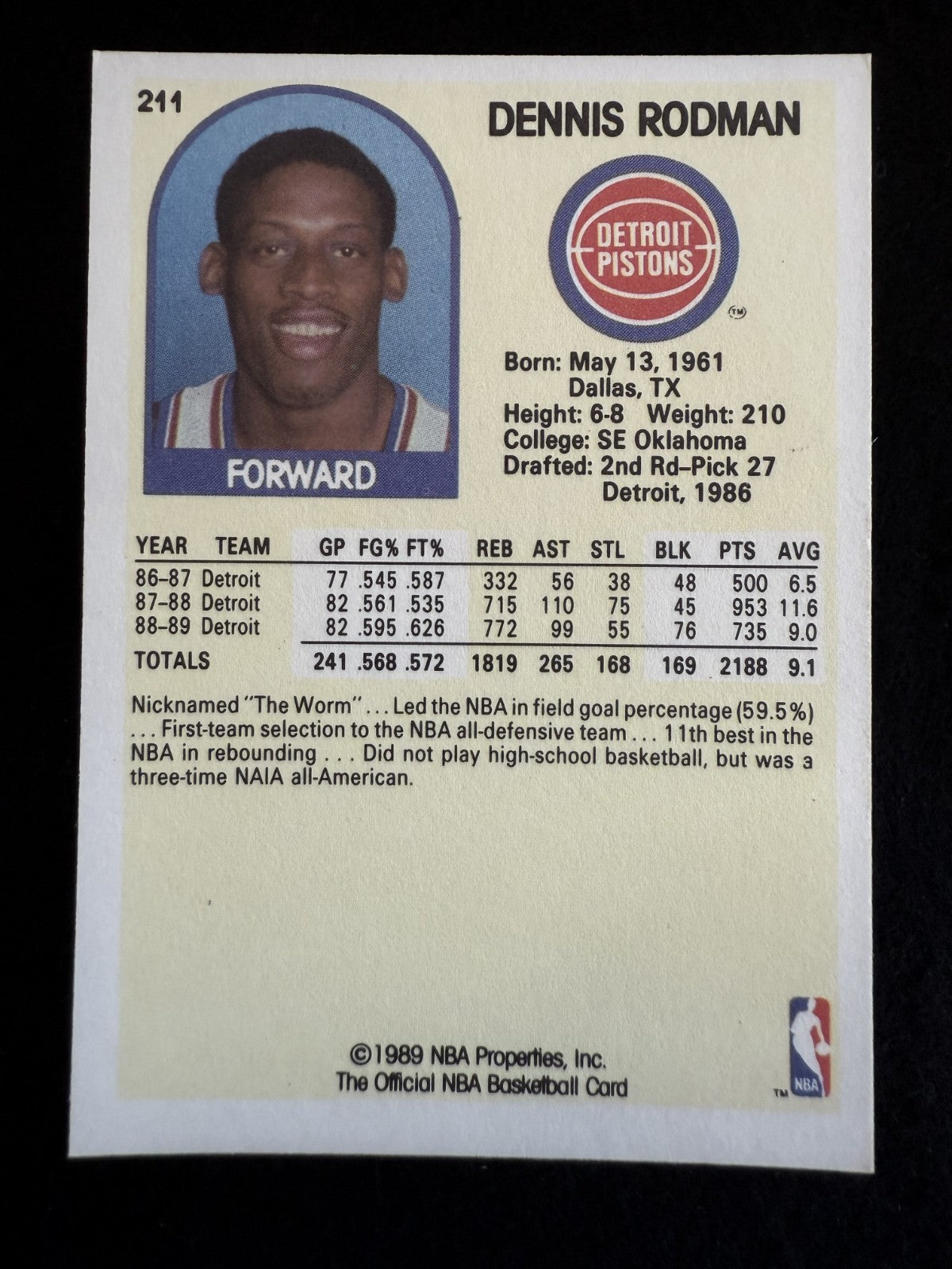 1989-90 NBA Hoops Dennis Rodman (#211) NM Defensive Stalwart ^GRUMPYBUCK^