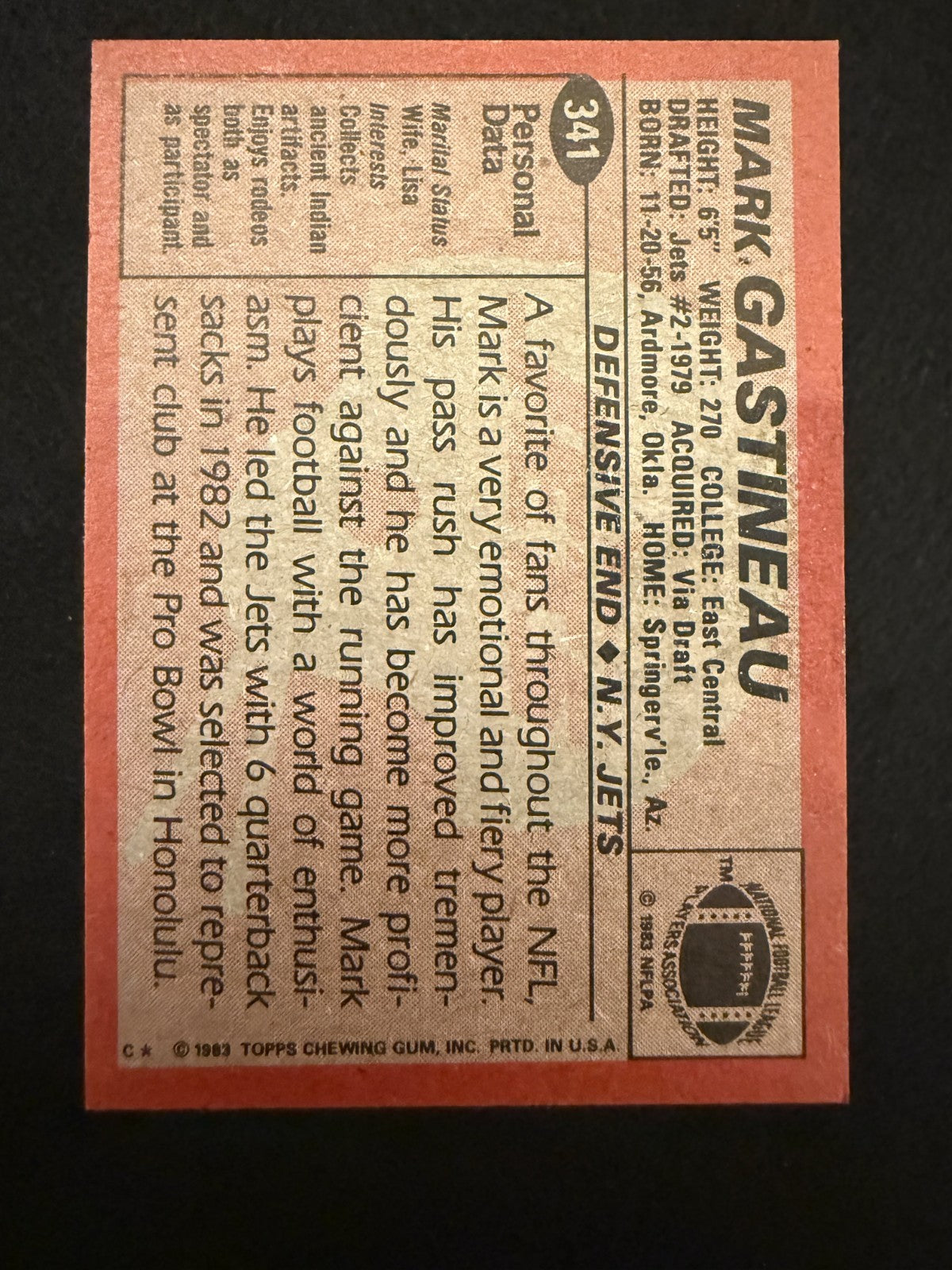 1983 Topps Mark Gastineau (#341) NM Jets Sack Master ^GRUMPYBUCK^