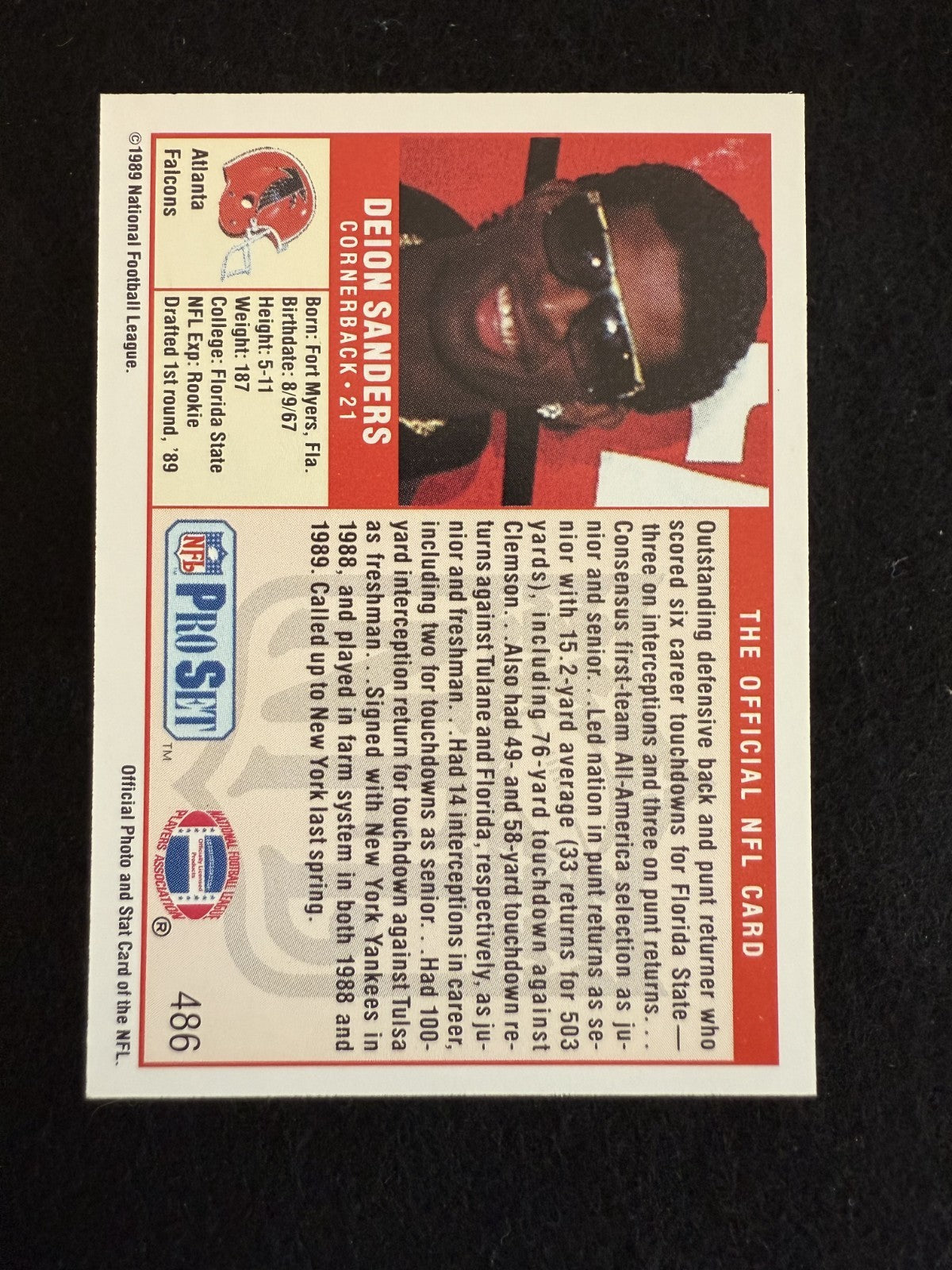 1989 Pro Set Deion Sanders (#486) NM Prime Time Rookie Card, HOFer ^GRUMPYBUCK^