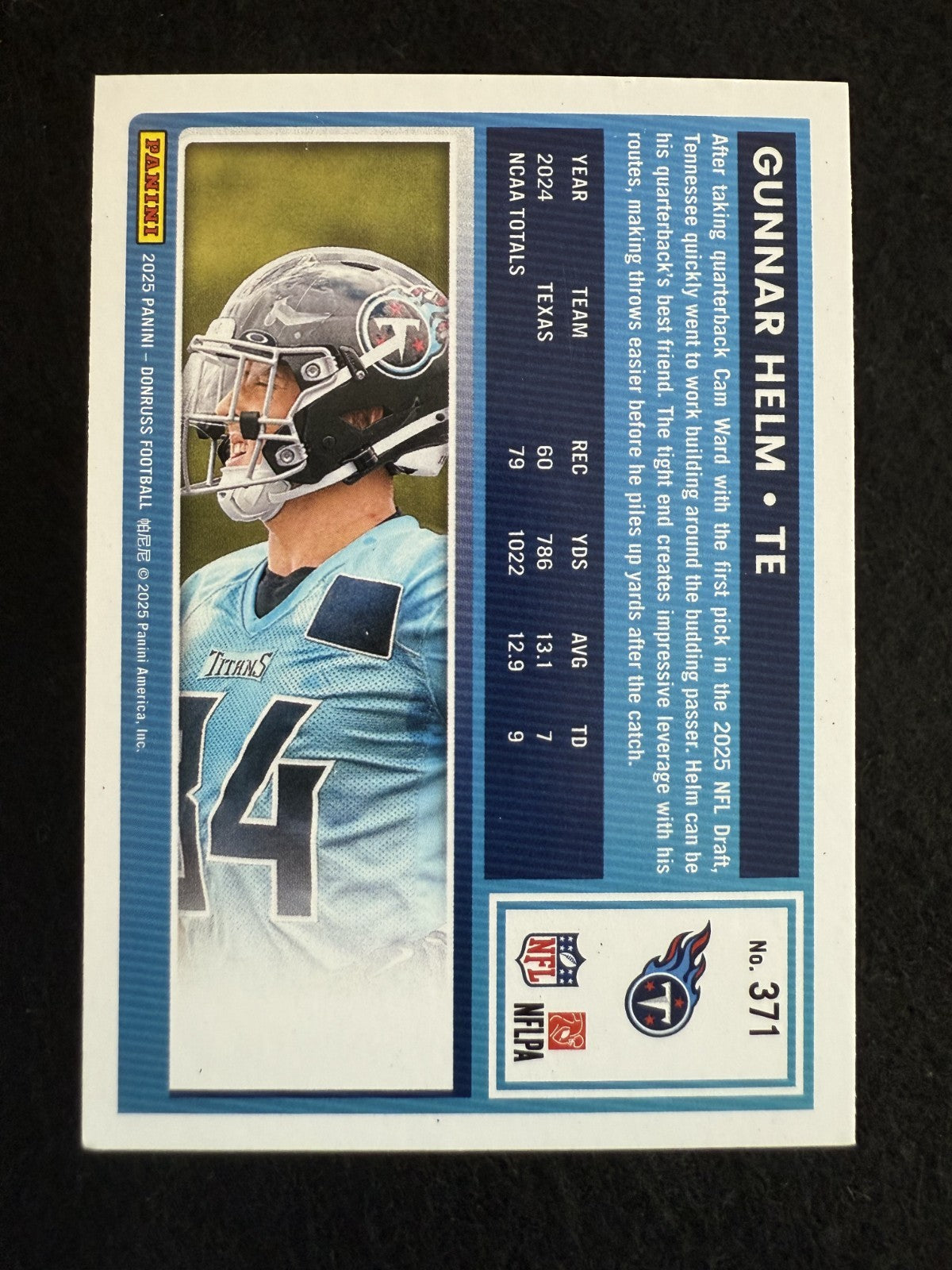 2025 Panini Donruss Rated Rookie Gunnar Helm (#371) NM Rookie Card ^GRUMPYBUCK^