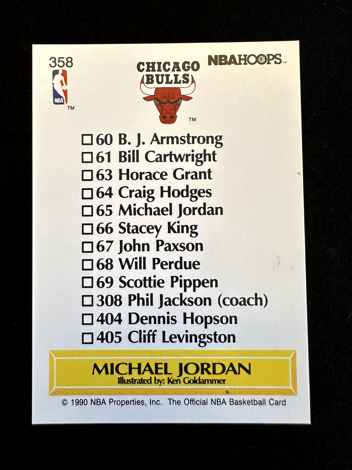 1990–91 NBA Hoops Chicago Bulls Checklist (#358) NM Michael Jordan ^GRUMPYBUCK^