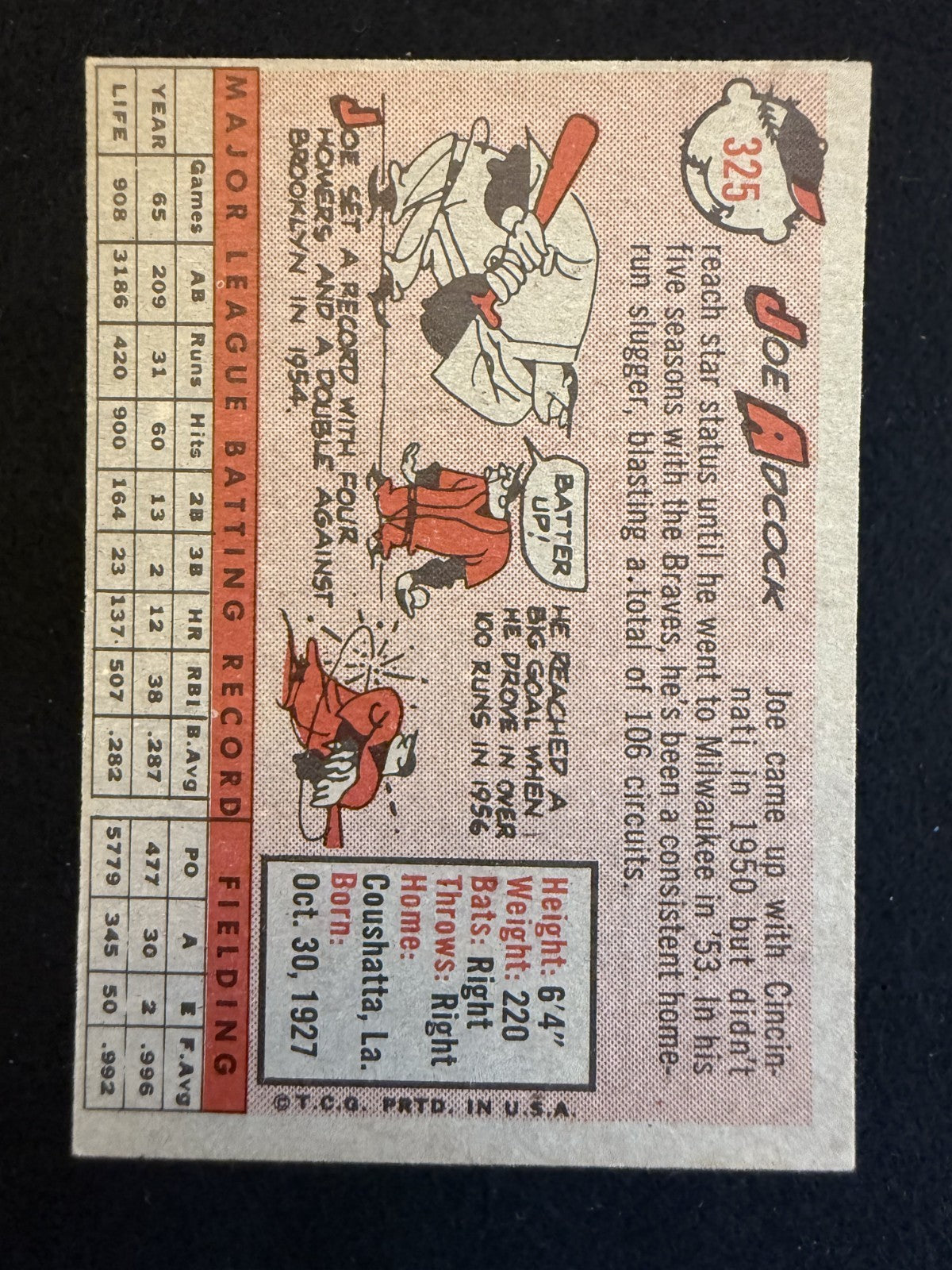 1958 Topps Joe Adcock (#325) EX Braves Great, WS Champ ^GRUMPYBUCK^