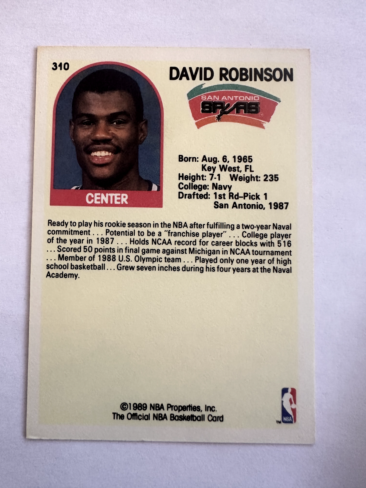 1989 NBA Hoops David Robinson Rookie Card – The Admiral's Journey Begins!