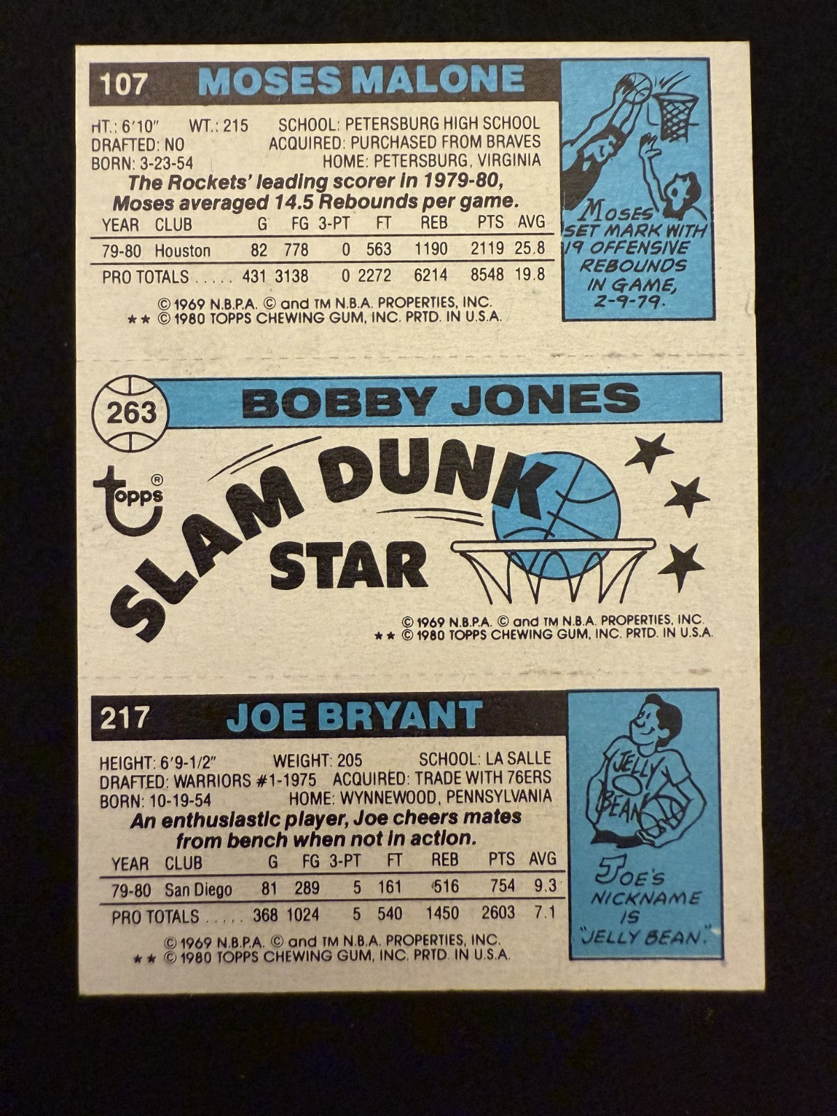1980-81 Topps Moses Malone/Jones/Bryant (#107-263-217) EX HOFers ^GRUMPYBUCK^