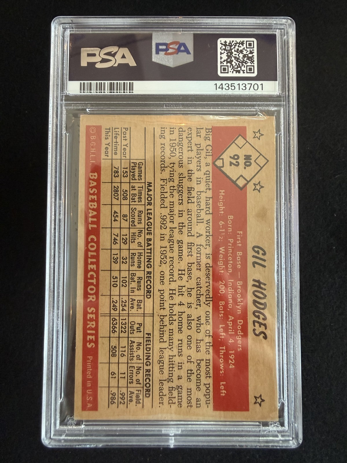 1953 Bowman Color Gil Hodges (#92) PSA 7, Brand-New Slab! ^GRUMPYBUCK^