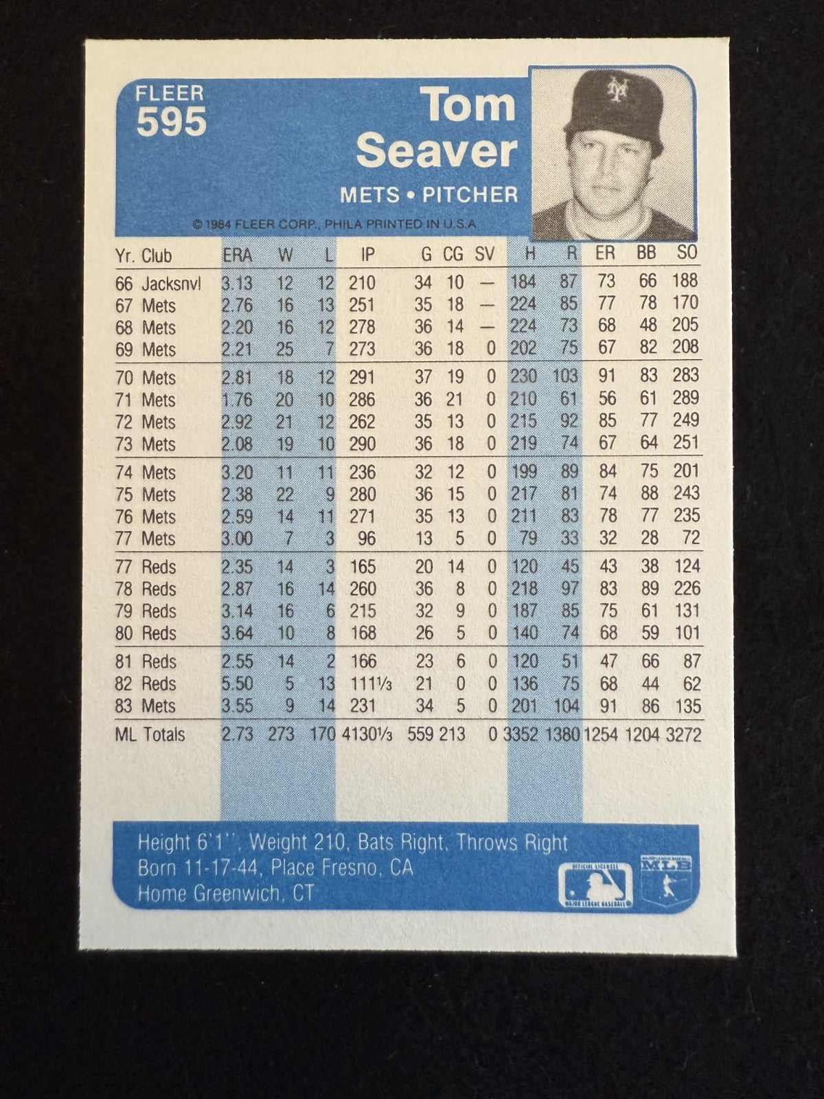 1984 Fleer Tom Seaver (#595) NM HOFer, Mets & Reds Legend ^GRUMPYBUCK^