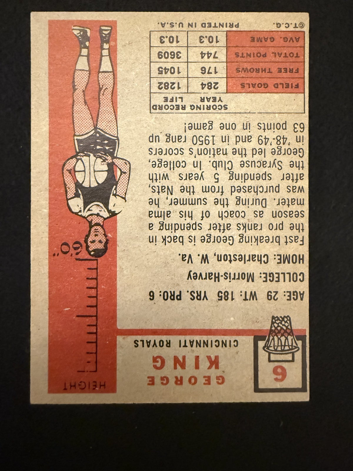 1957-58 Topps George King (#6) EX Rookie Card, Syracuse Nationals ^GRUMPYBUCK^