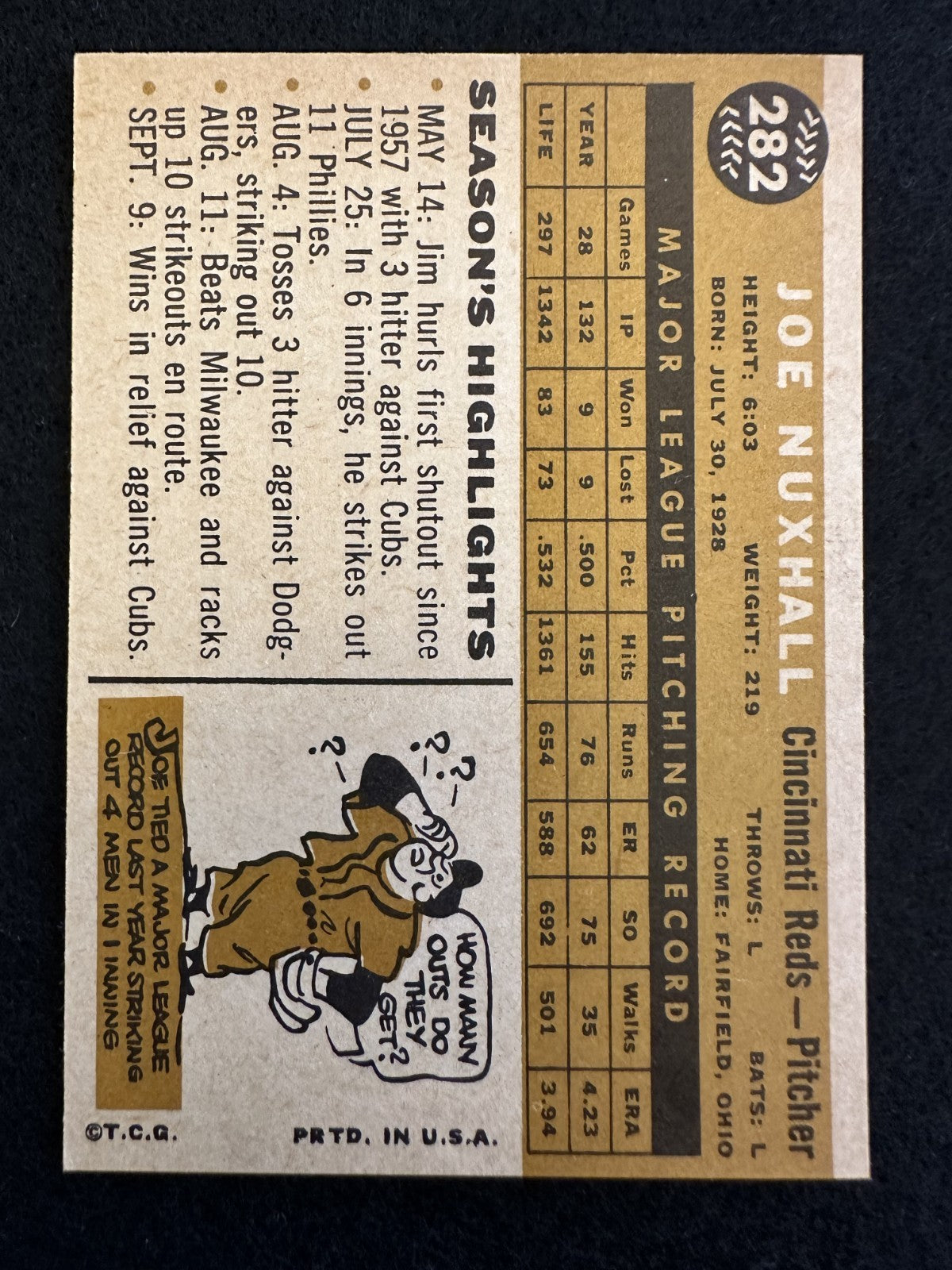 1960 Topps Joe Nuxhall (#282) NM Reds P, Youngest MLB Debut ^GRUMPYBUCK^