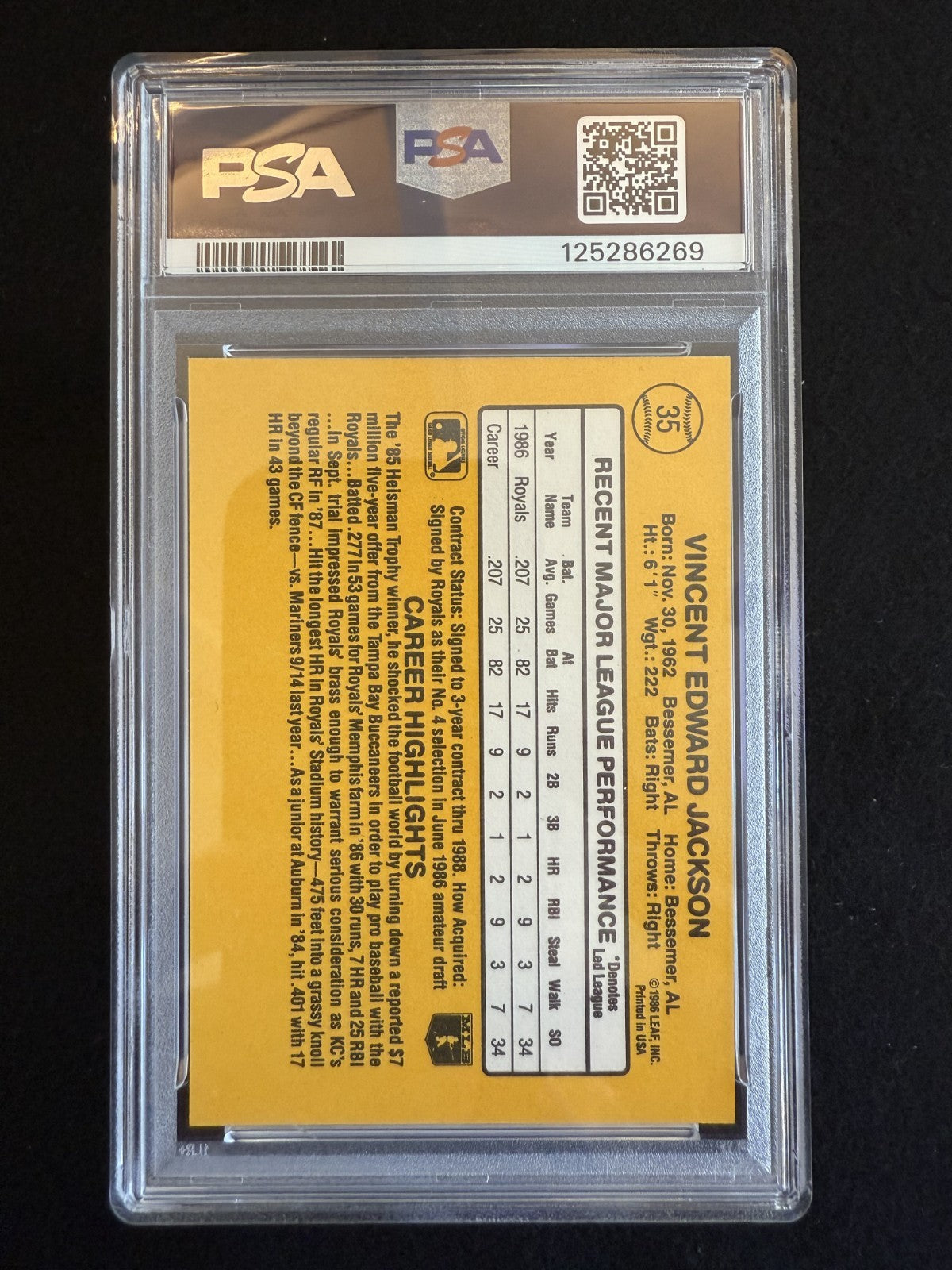 1987 Donruss Bo Jackson (#35) PSA 8 Rookie Card  ^GRUMPYBUCK^