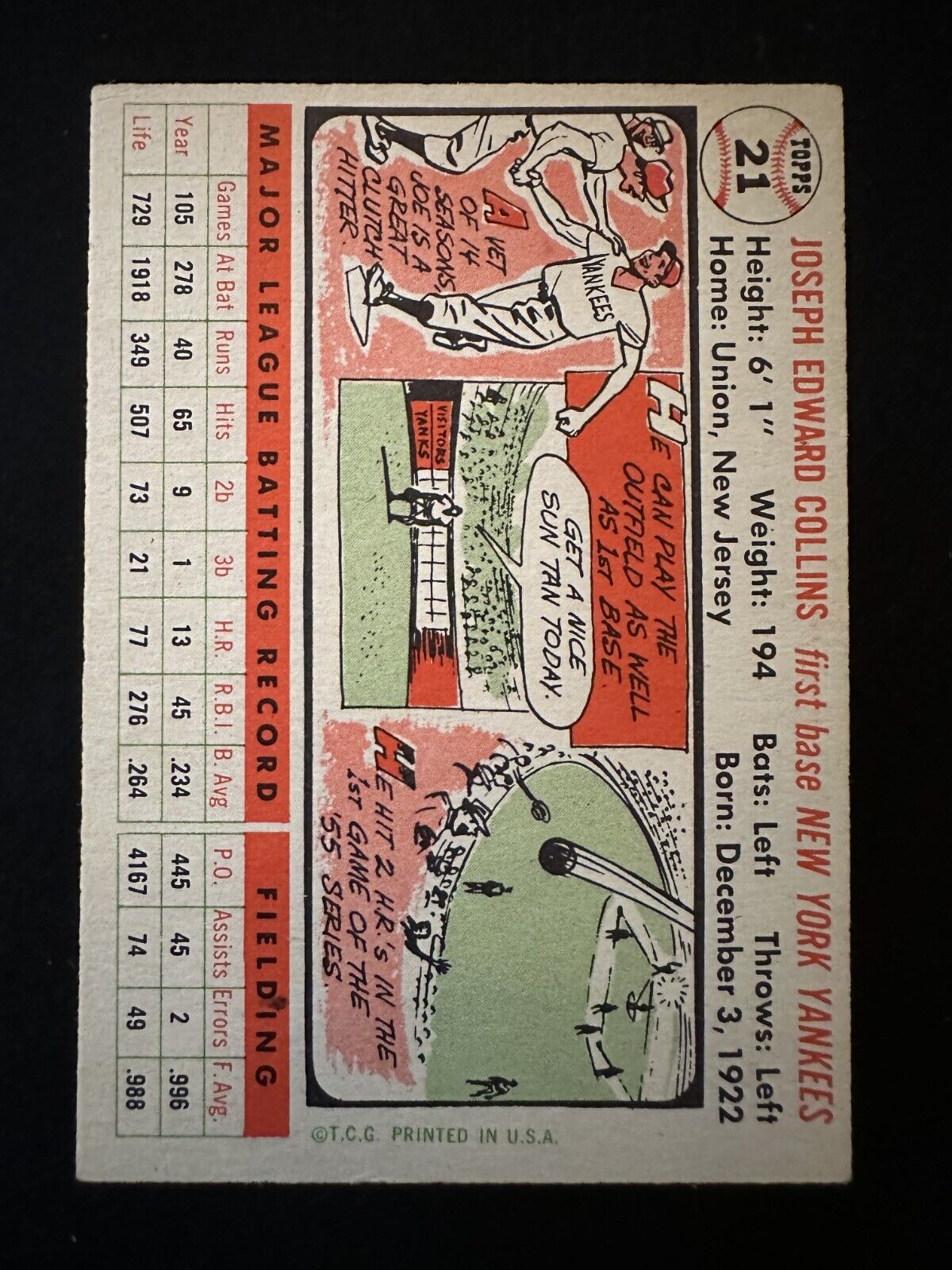1956 Topps Joe Collins (#21) NM WS Champ ^GRUMPYBUCK^